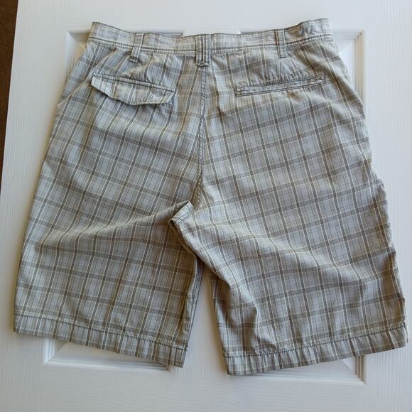 Reunion Herb Tan Plaid Cotton Shorts Men's 36 chino bermuda EUC casual pockets - Picture 2 of 12